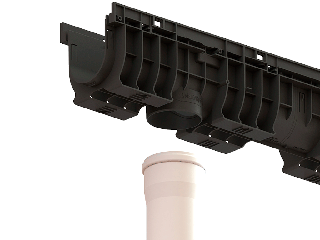 Rigolă din plastic BASE DN100 H200 cu grătare din fontă în fante clasa de sarcini C250